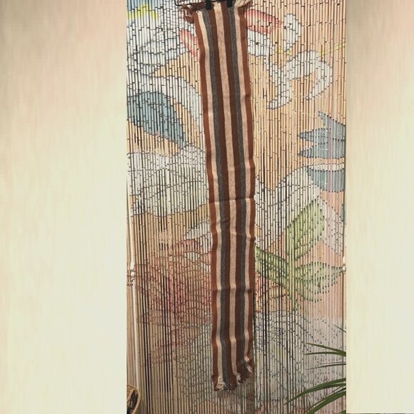 Ecuadorian 100% Wool Fringed Striped Scarf, Multi-Color Natural/Brown/Grey - Picture 9 of 10